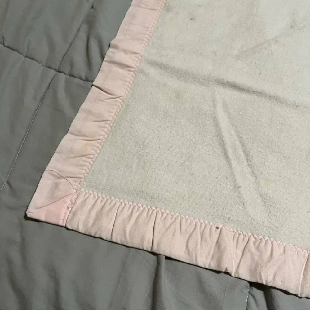 VTG Bundles by Sterncraft Baby Blanket Bear Blue Blocks Acrylic USA Satin Pink